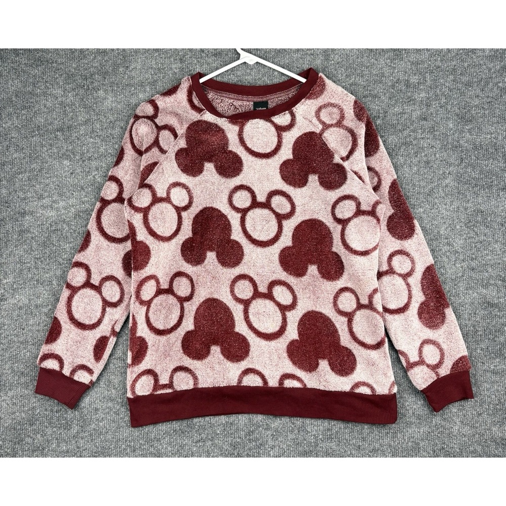 Disney Mickey Mouse Womens Small 2 Piece Fleece Pajama Lounge Set Burgundy - Picture 2 of 11